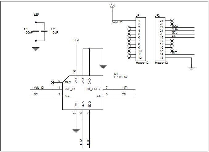 回路図 - STMicroelectronics STEVAL-MKI183V1アダプタボード